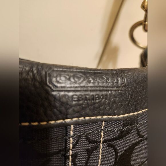 Coach Signature "CC" Logo Canvas w/Black Leather Trim Shoulder Bag Ret.$339 - Picture 10 of 14
